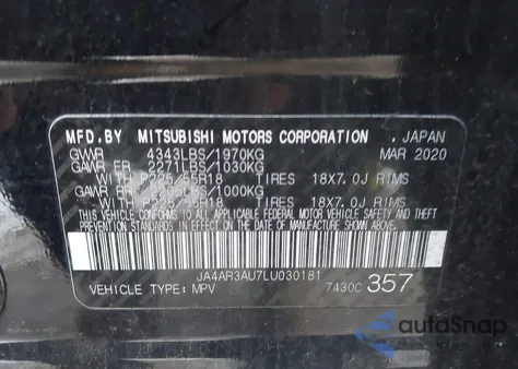 2020 Mitsubishi Outlander Sport 2.0 Se Awc from USA, damaged, VIN JA4AR3AU7LU030181